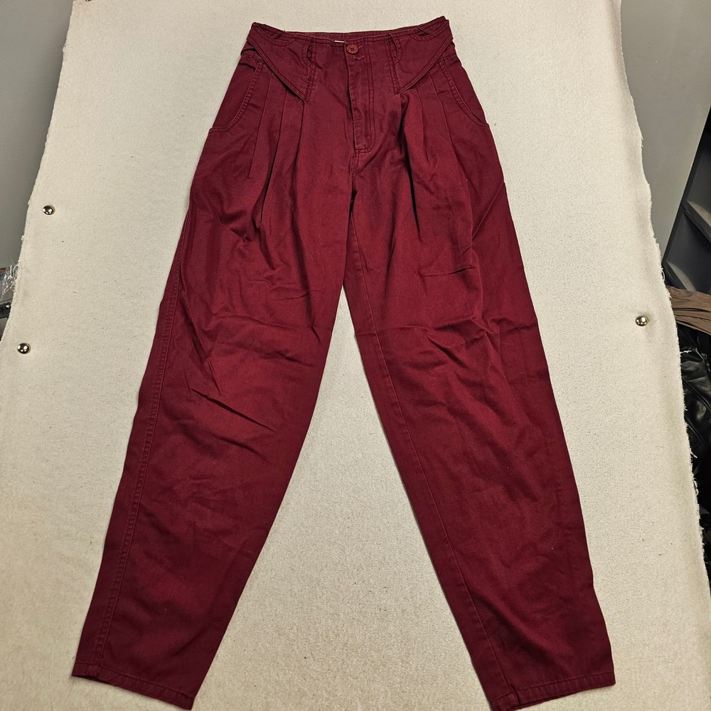Vintage Jordache Burgundy Red Pleated High Waist Tapered Pants Size 7/8